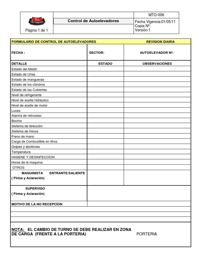 planilla de inspeccion de autoelevadores - Qué es la planilla de inspección